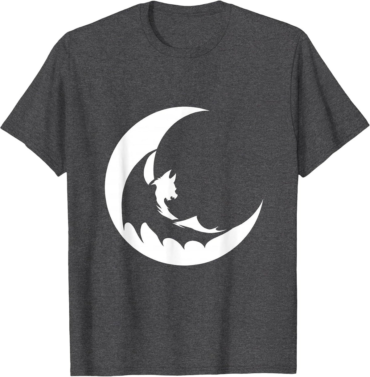 Bat Coiled Around Crescent Moon Graphic T-Shirt - Dark Heather Grey