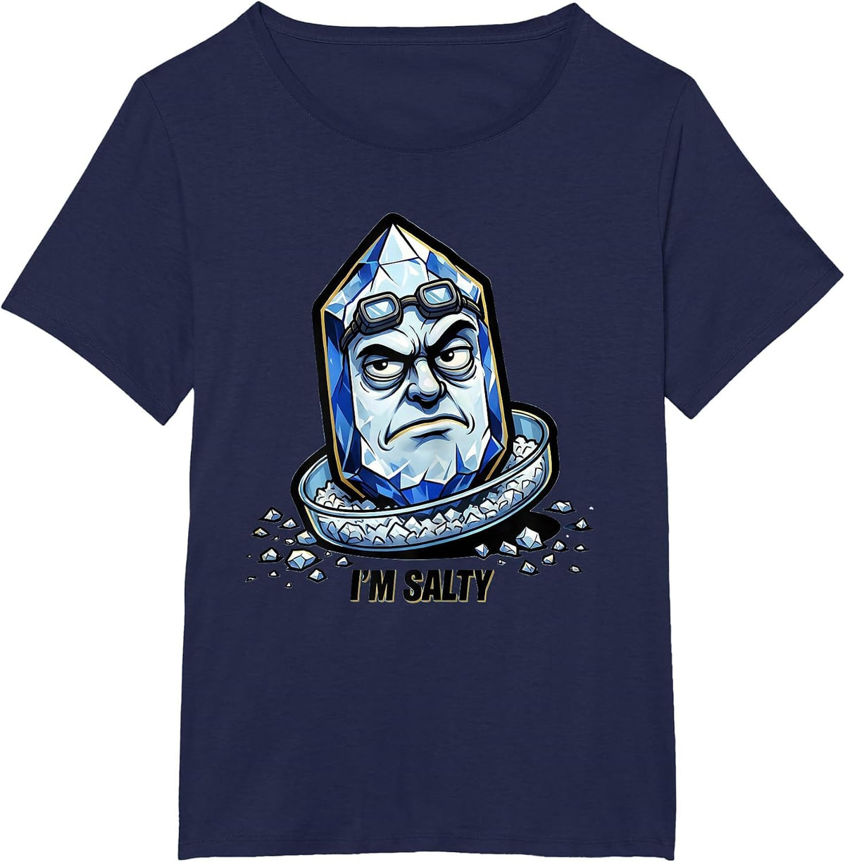 Women's I'm Salty Cartoon Chemistry Pun Humor Science Geek T-Shirt - Navy Blue