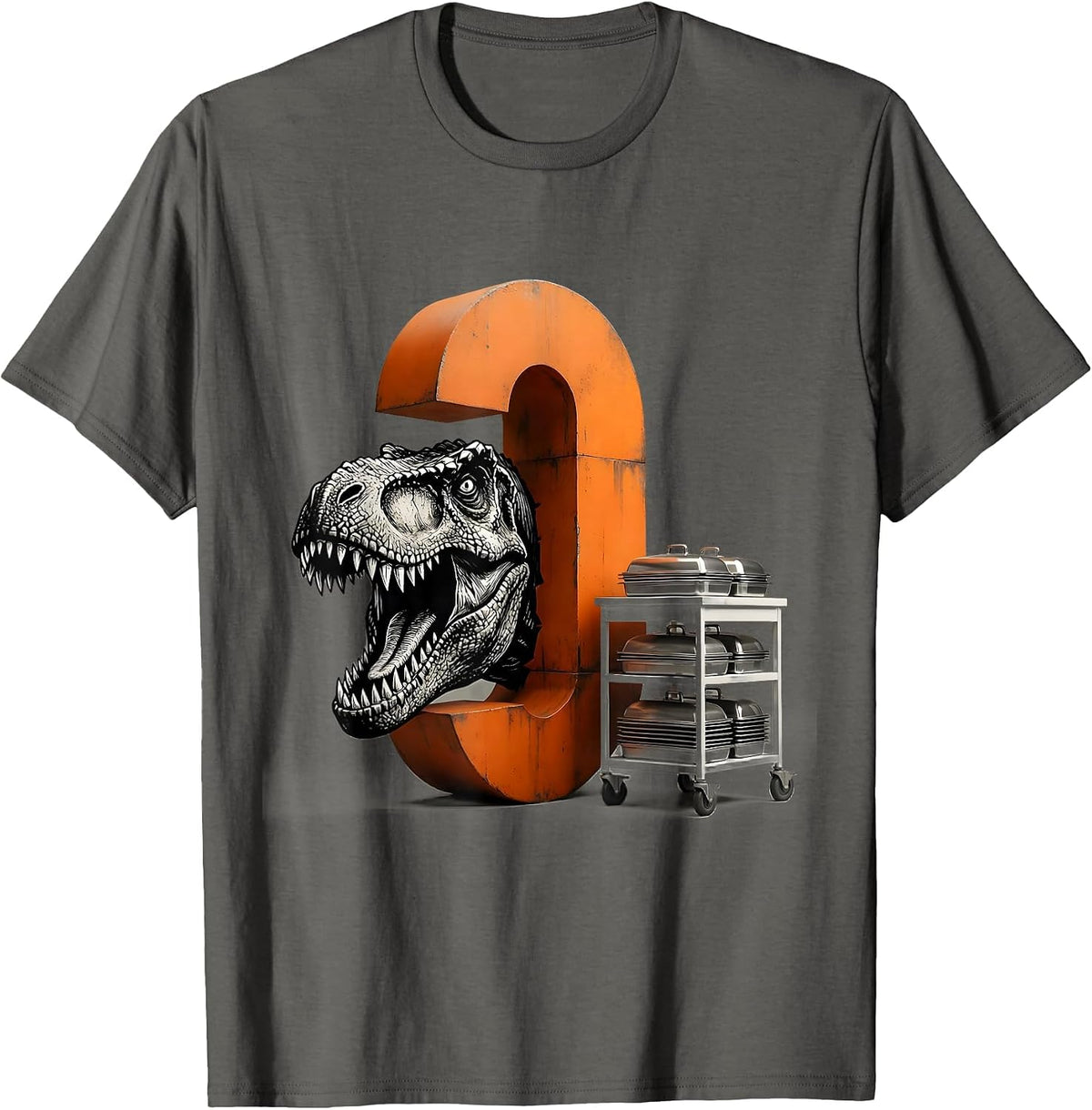 Dinosaur Comma Hinge Grammar Teacher Humor Gift T-Shirt - Asphalt Grey