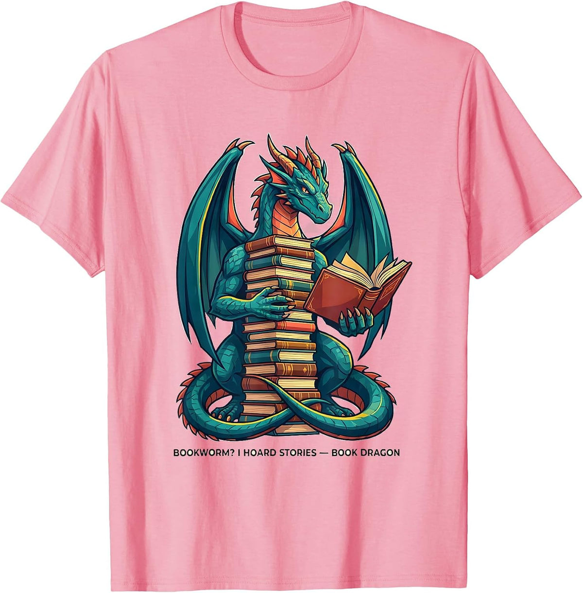 Men's Bookworm? I Hoard Stories Book Dragon Funny Fantasy Book T-Shirt - Pink