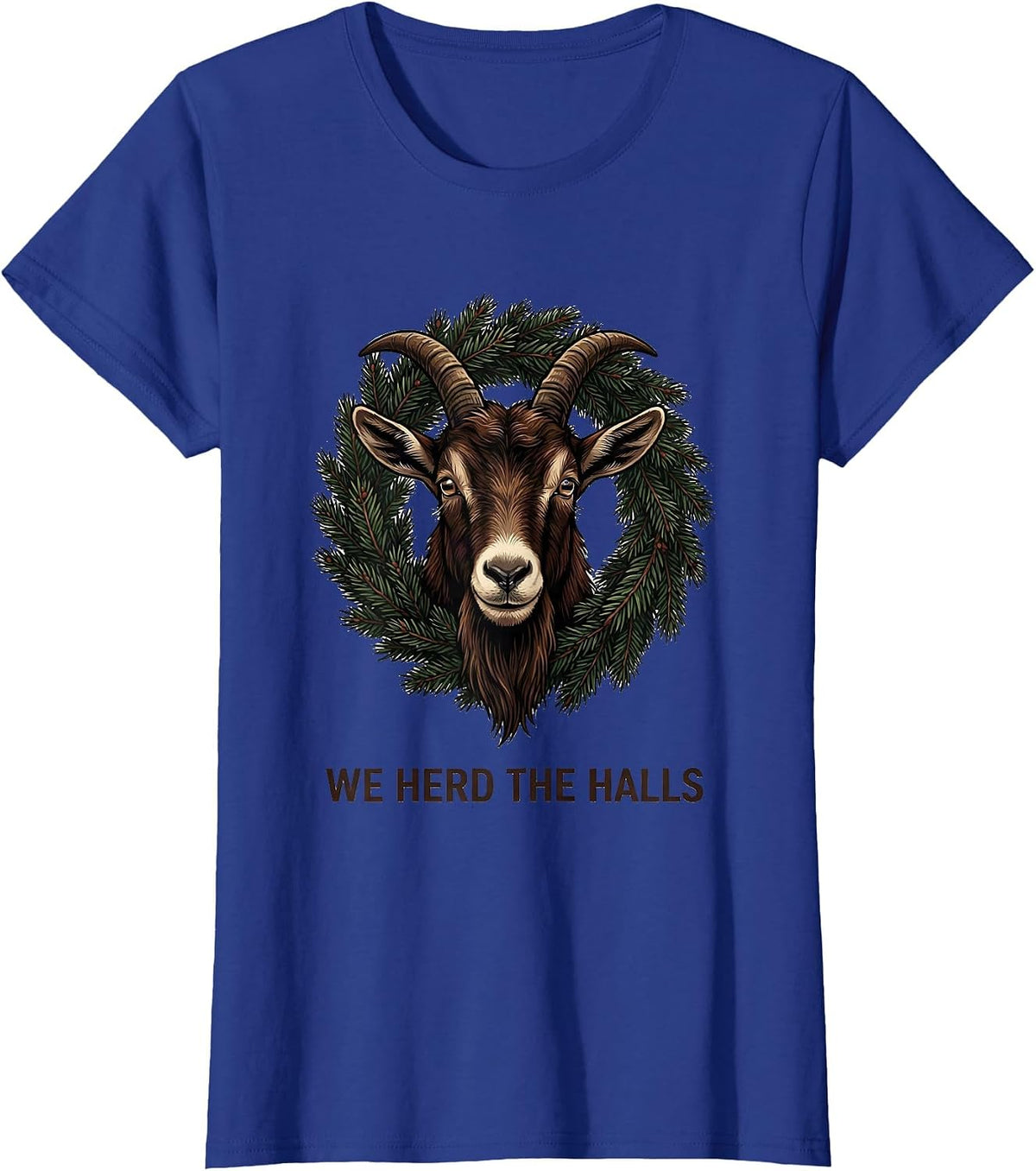 Women's We Herd the Halls Funny Goat Lover Christmas Humor T-Shirt - Royal Blue