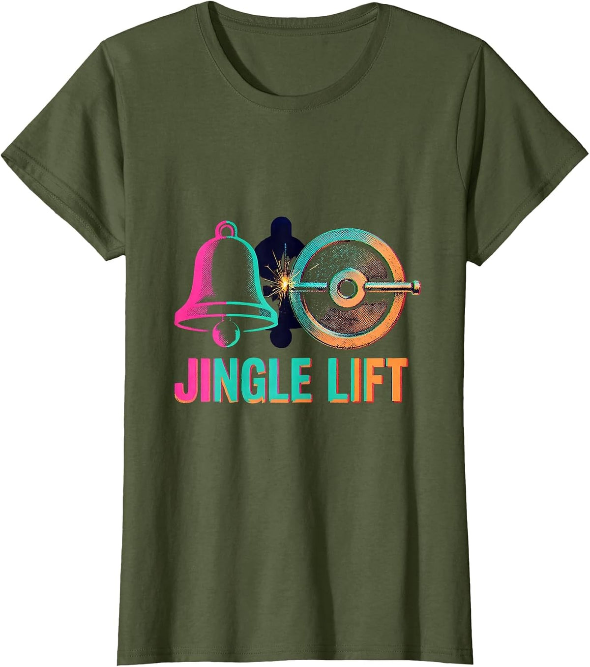 Women's Jingle Lift Risograph Funny Christmas Gym Workout Fitness T-Shirt - Olive Green