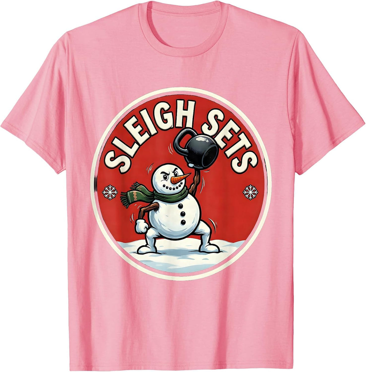 Men's Sleigh Sets Cartoon Christmas Weightlifting Gym Humor T-Shirt - Pink