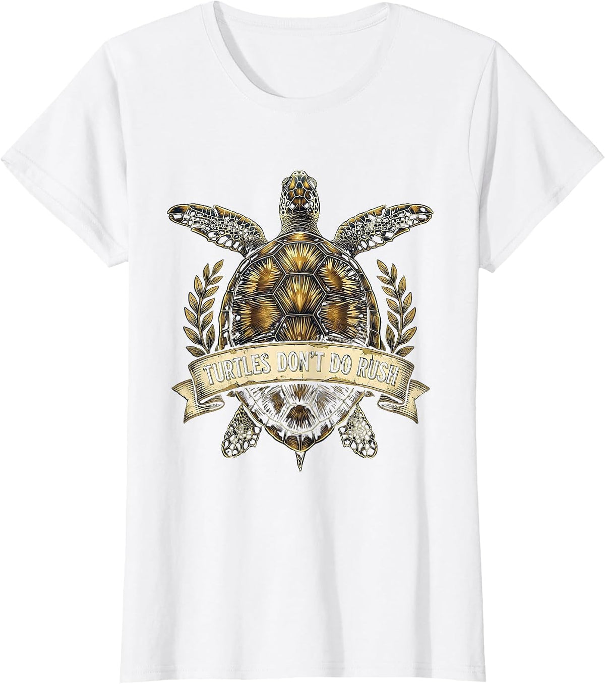 Turtles Don't Do Rush Laid-Back Turtle Design T-Shirt - White