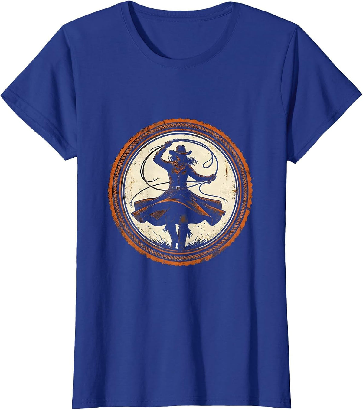 Women's Cowgirl Hat Lasso Twirl Western Rodeo Graphic T-Shirt - Royal Blue