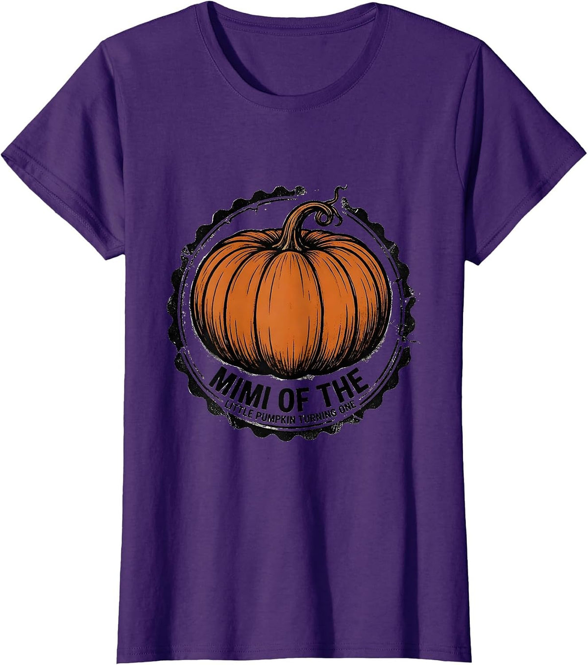 Women's Mimi Of The Little Pumpkin Turning One Family First Birthday T-Shirt - Purple