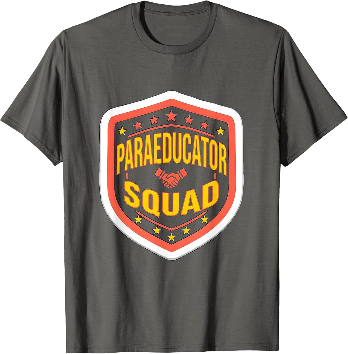Paraeducator Squad Sticker Style Teacher Appreciation Gift T-Shirt - Asphalt Grey