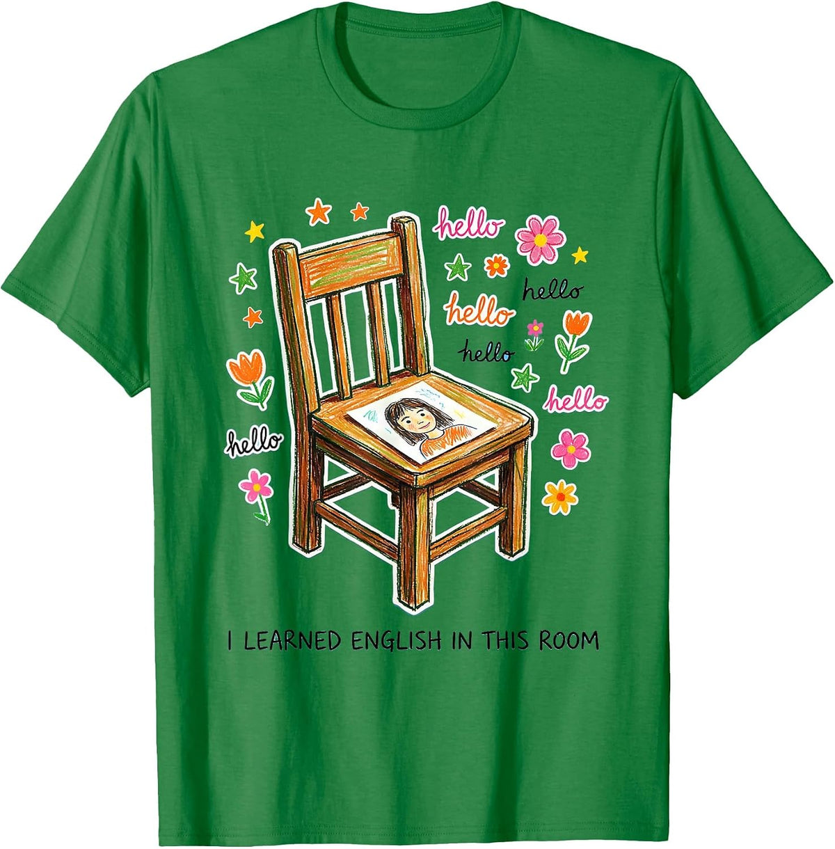 Men's I Learned English In This Room Naive Kidcore ESL English T-Shirt - Kelly Green
