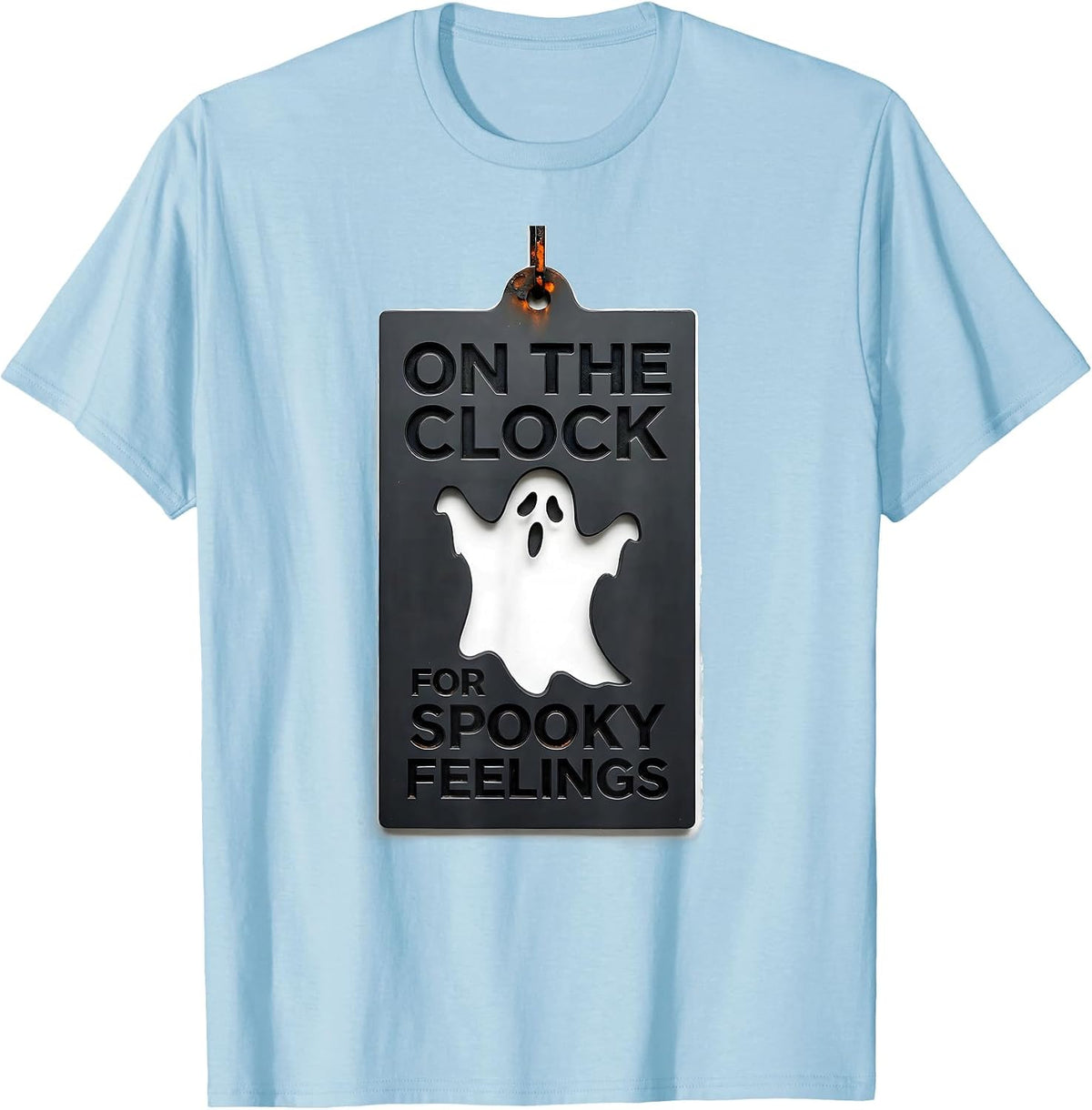 Men's On The Clock For Spooky Feelings Minimalist Halloween School T-Shirt - Baby Blue