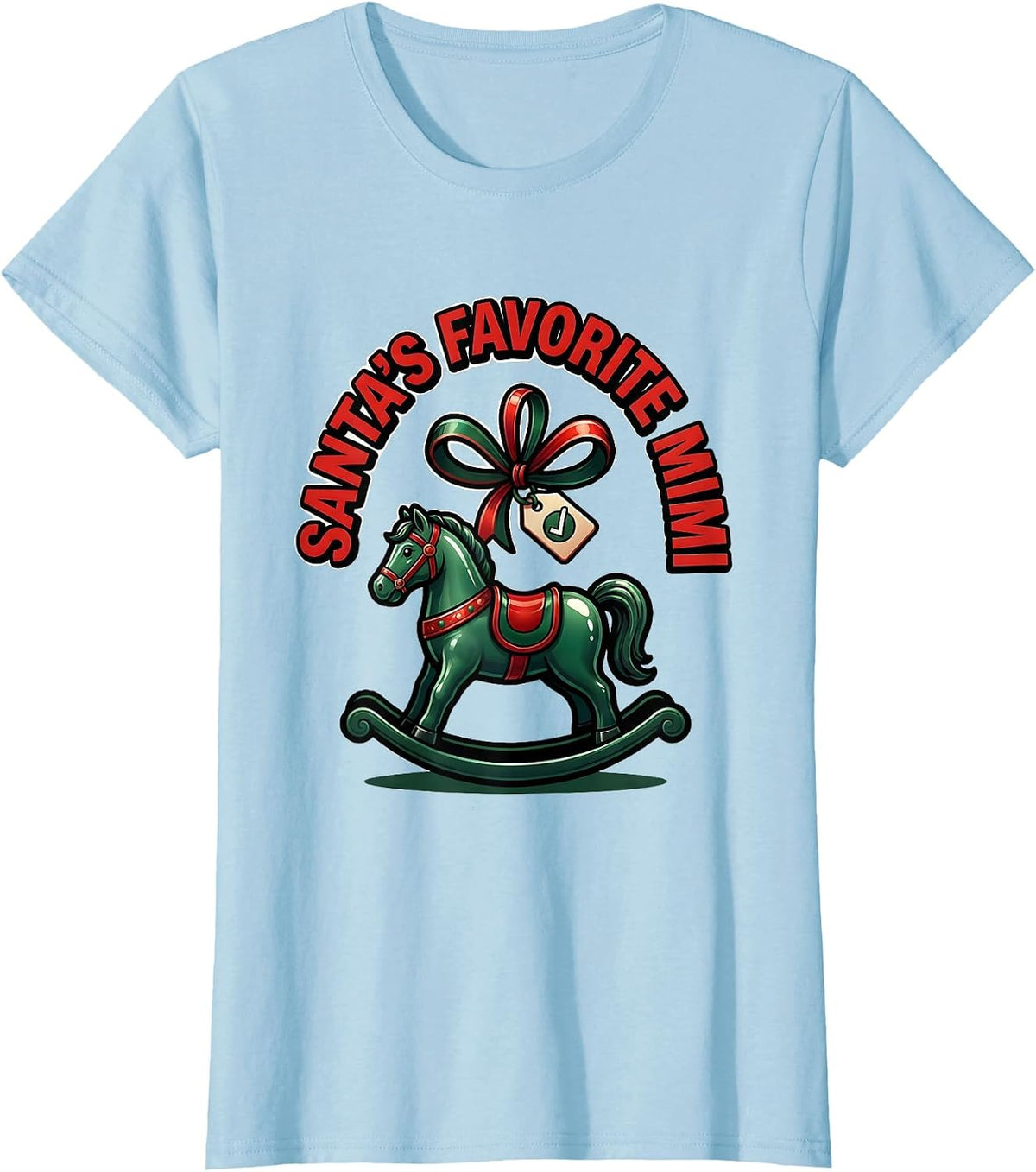 Women's Santa's Favorite Mimi Family Matching Christmas Pajama Role T-Shirt - Baby Blue