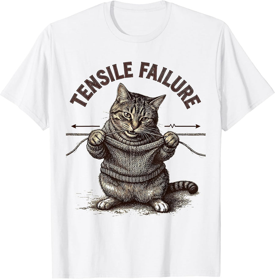 Men's Tensile Failure Funny Cat Physics Humor Cat Lover Gift T-Shirt - White