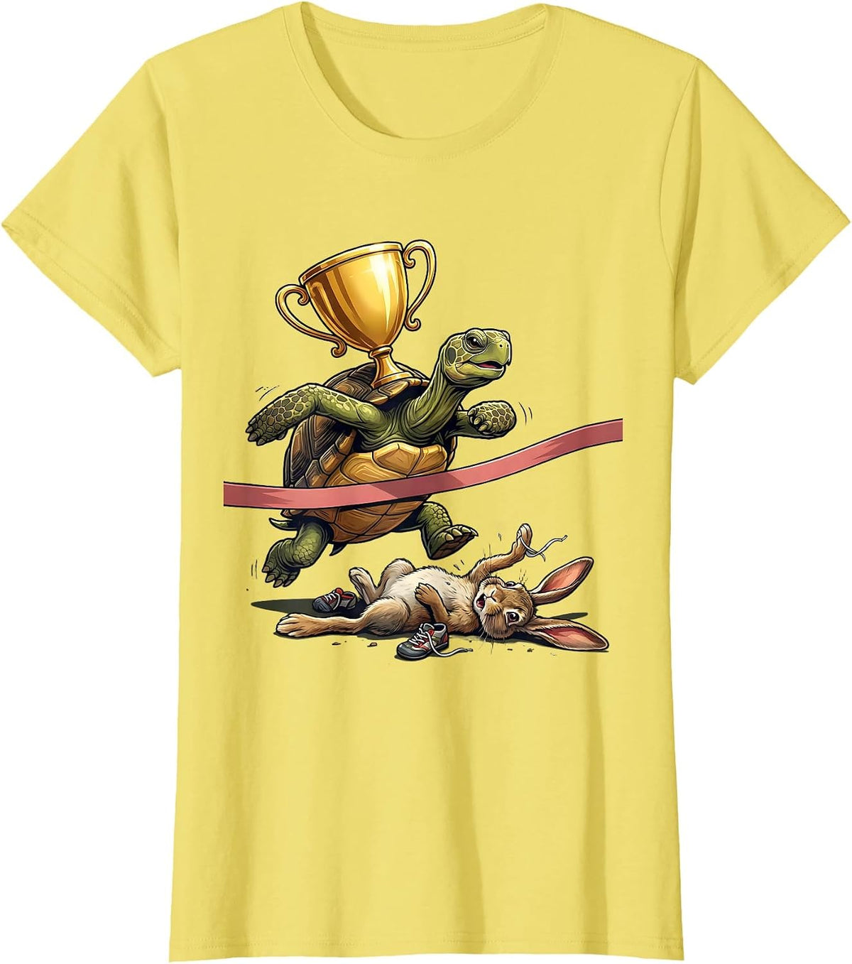 Funny Turtle Wins Sprint Race Against Rabbit T-Shirt - Lemon Yellow