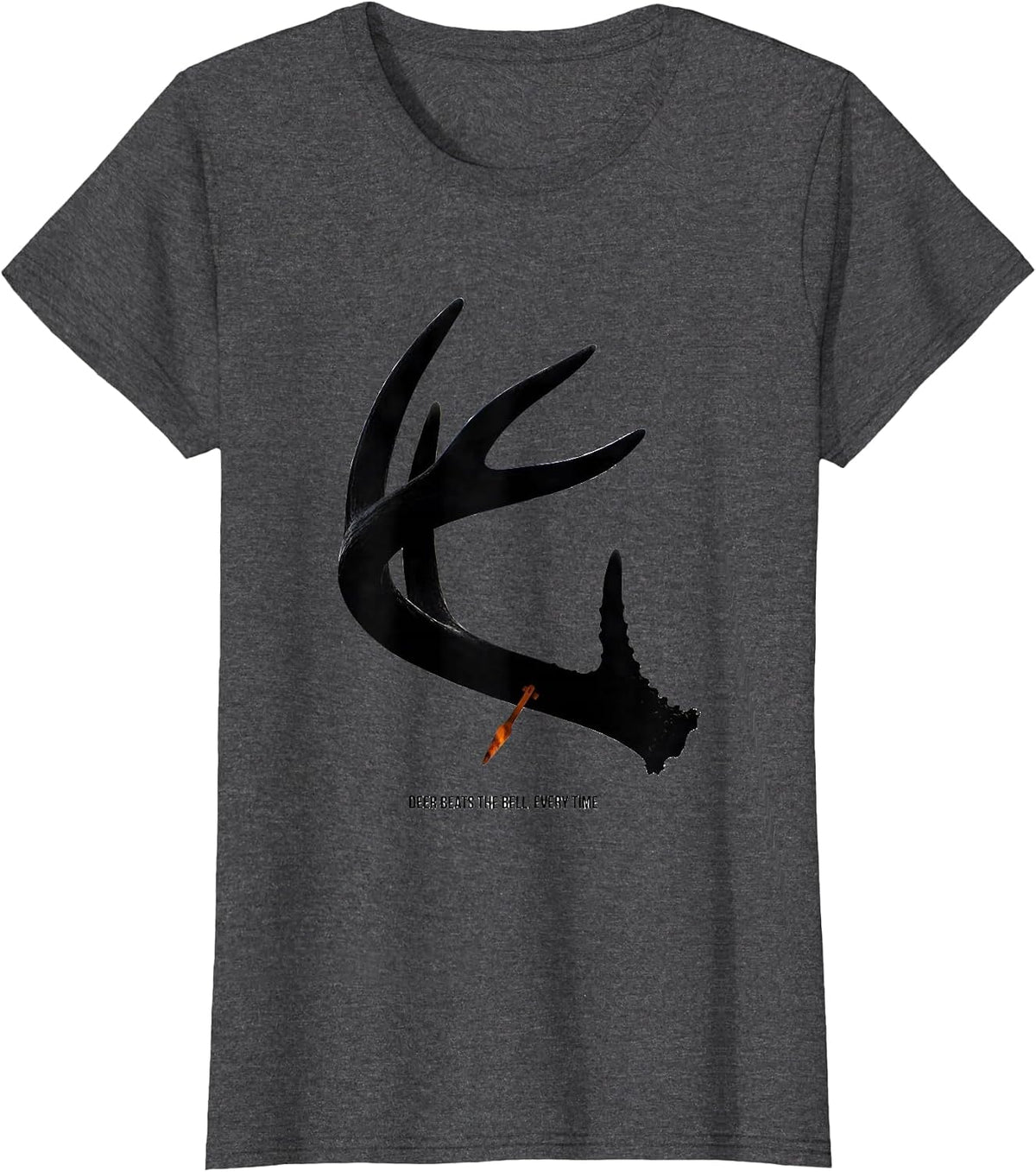 Women's Deer Beats The Bell, Every Time Funny Hunting Dad Humor T-Shirt - Dark Heather Grey