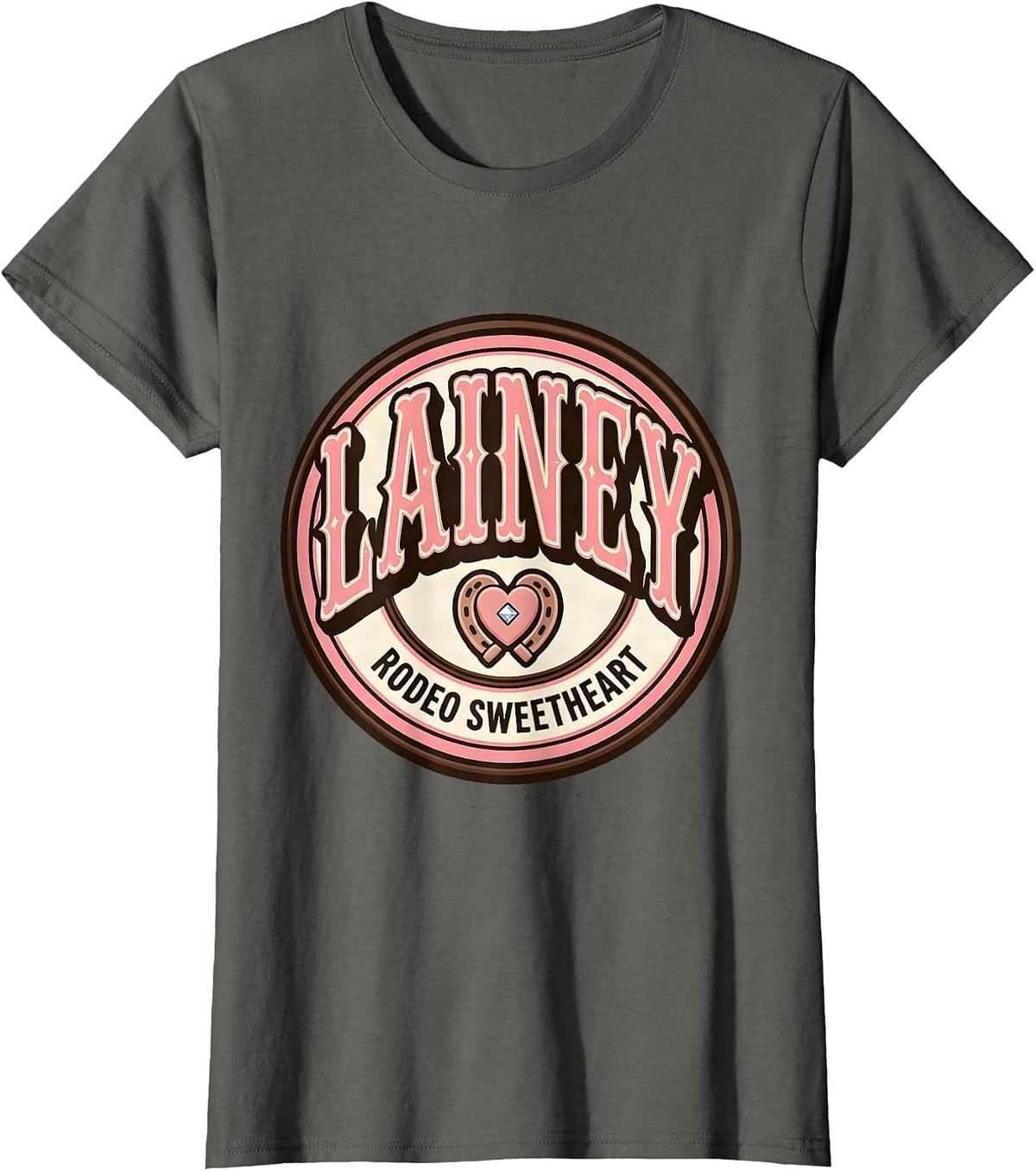 Women's Lainey Rodeo Sweetheart Cowgirl Glam Personalized Name Gift T-Shirt - Asphalt Grey