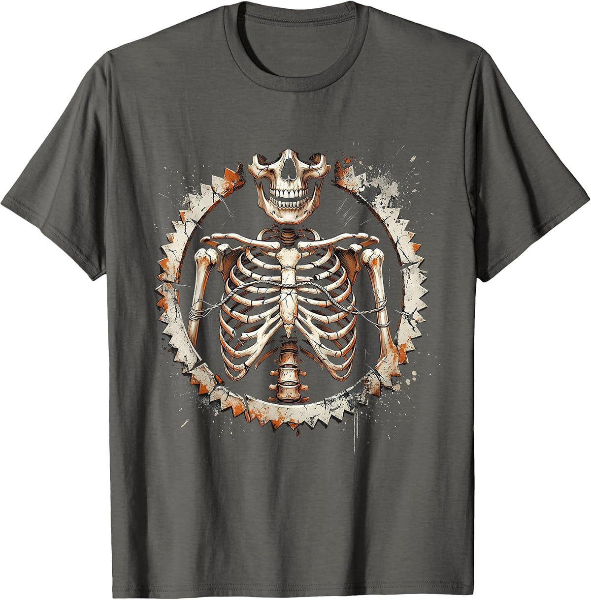 Halloween Skeleton Flossing Dental Humor Graphic T-Shirt - Asphalt Grey