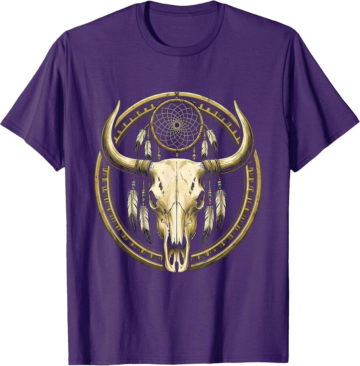 Men's Cow Skull Dreamcatcher Boho Western Graphic T-Shirt - Purple