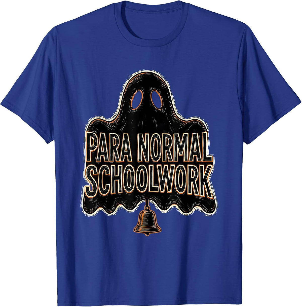 Men's Para Normal Schoolwork Linocut Ghost Paraeducator Halloween T-Shirt - Royal Blue