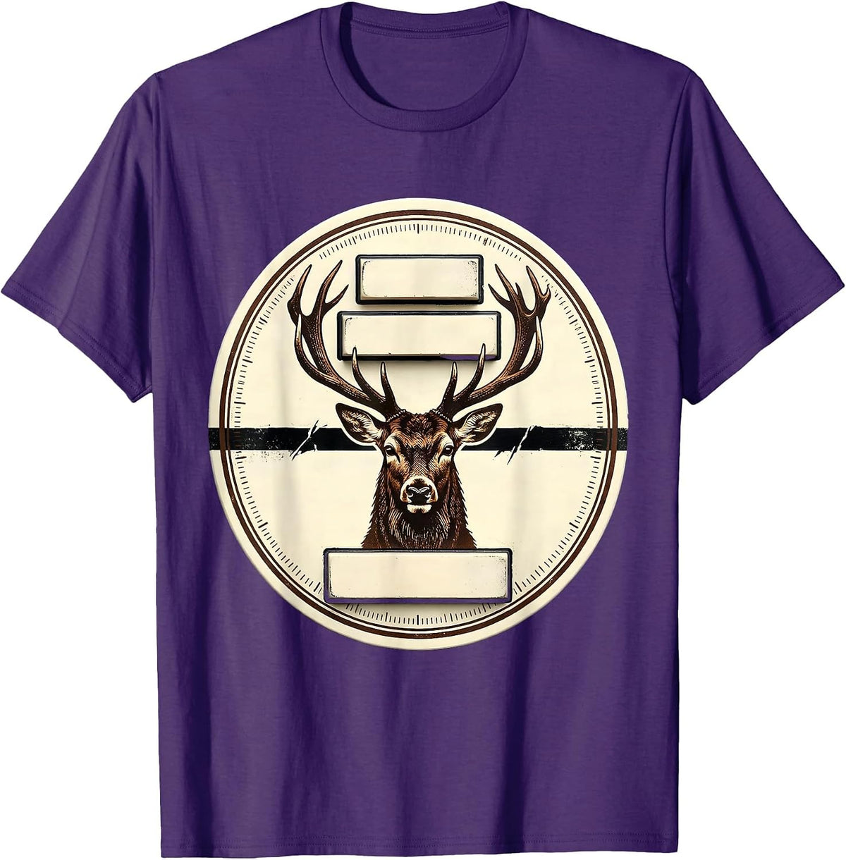 Men's Deer Buck Antler Letterpress Badge Hunting Dad Humor T-Shirt - Purple