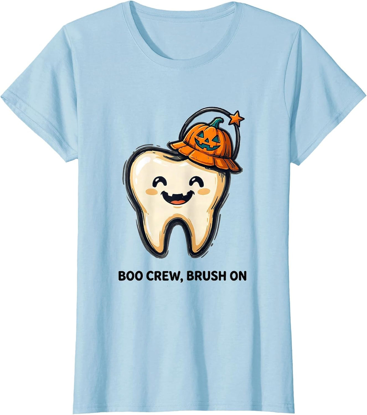 Women's Boo Crew Brush On Dental Squad Halloween Costume Humor T-Shirt - Baby Blue