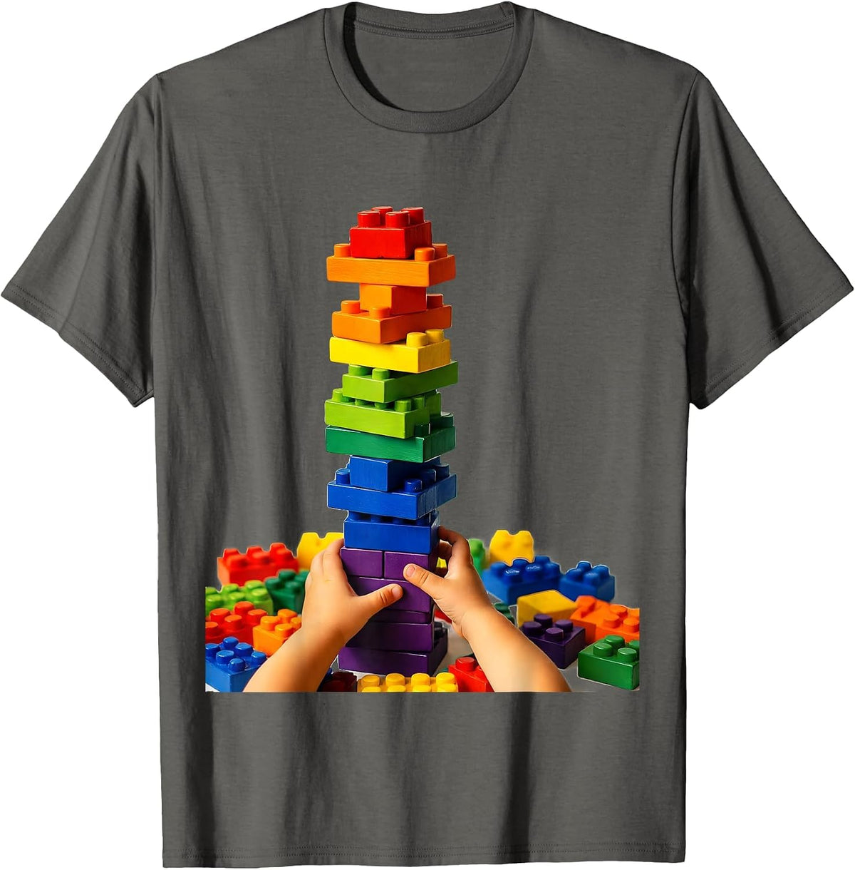 Autism Awareness Child Building Block Tower T-Shirt - Asphalt Grey