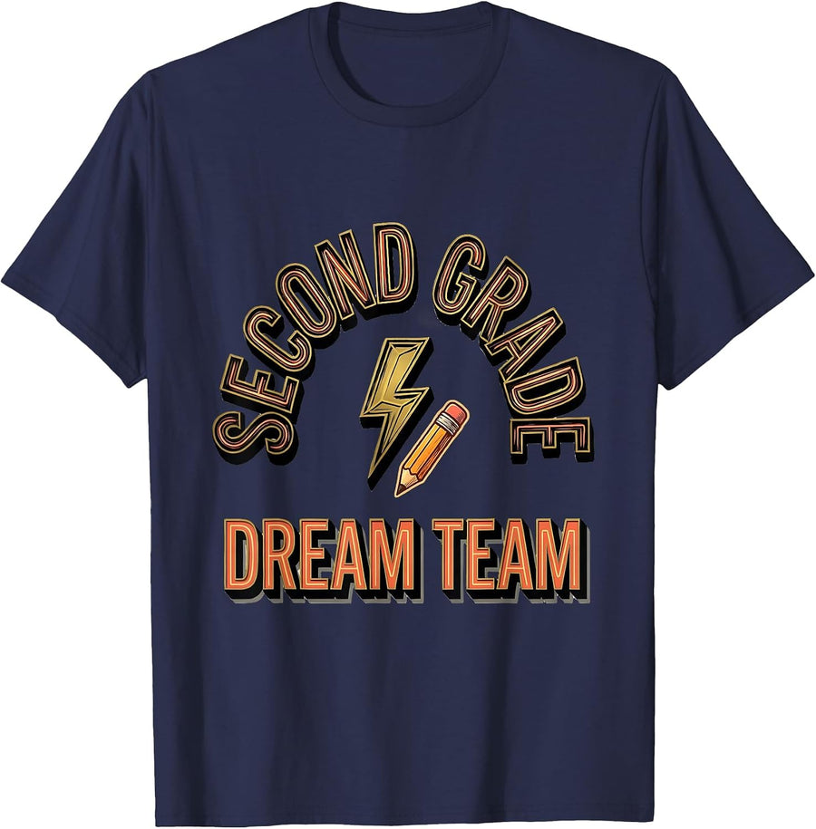 Second Grade Dream Team Retro Teacher Back To School T-Shirt - Navy Blue