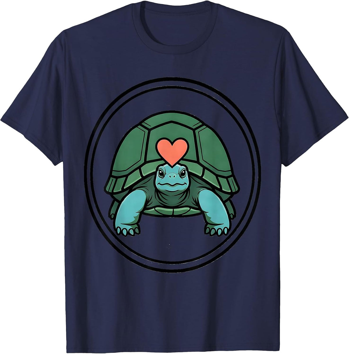 Calm Tortoise Heart Shape Circle Badge Kids Animal Lover T-Shirt - Navy Blue