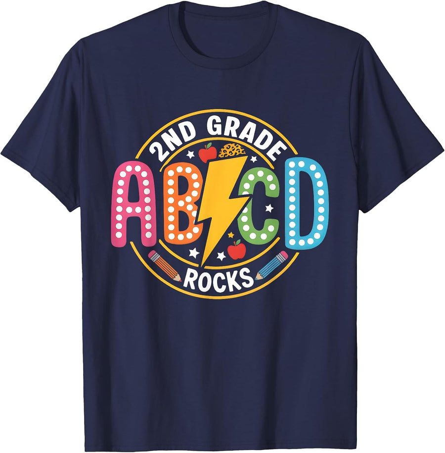 2nd Grade Rocks ABCD Back to School Funny Rock Teacher Kids T-Shirt - Navy Blue