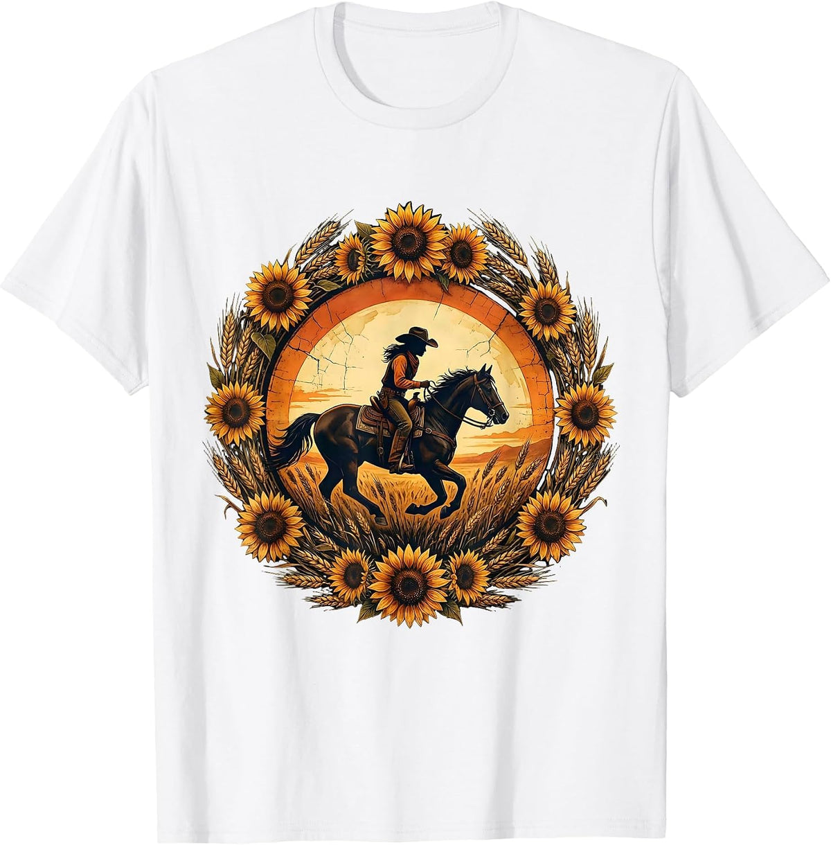 Men's Cowgirl Silhouette on Horseback Dusk Rodeo Design T-Shirt - White