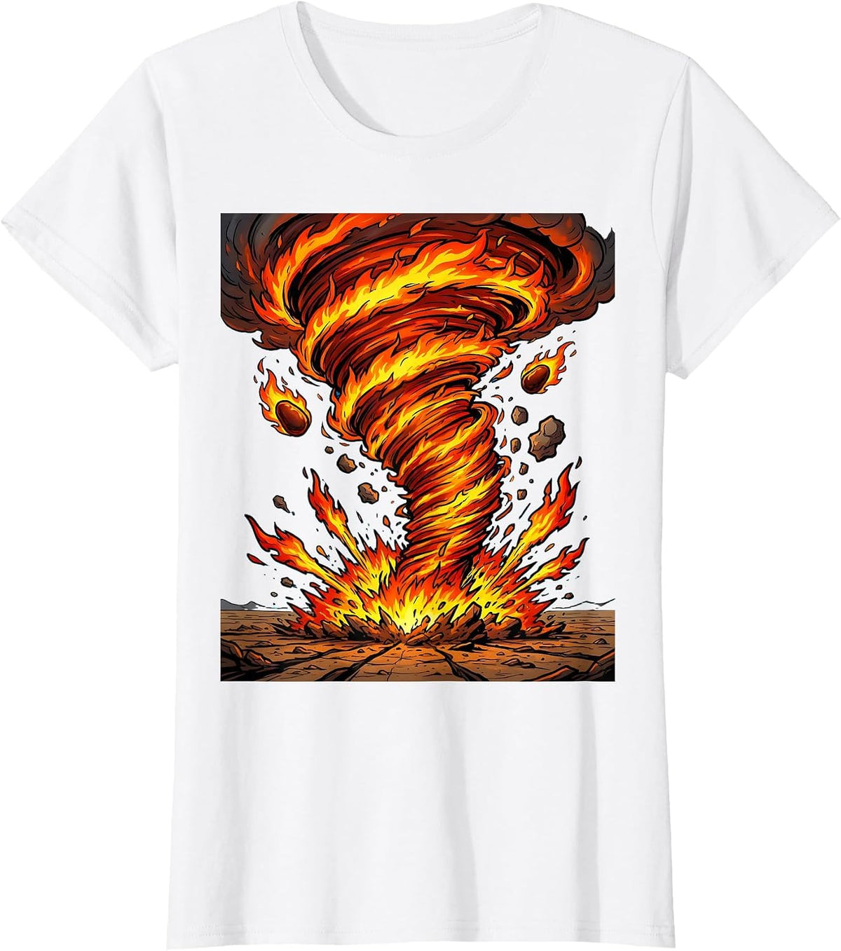 Women's Fire Tornado Swirling Across Open Landscape T-Shirt - White