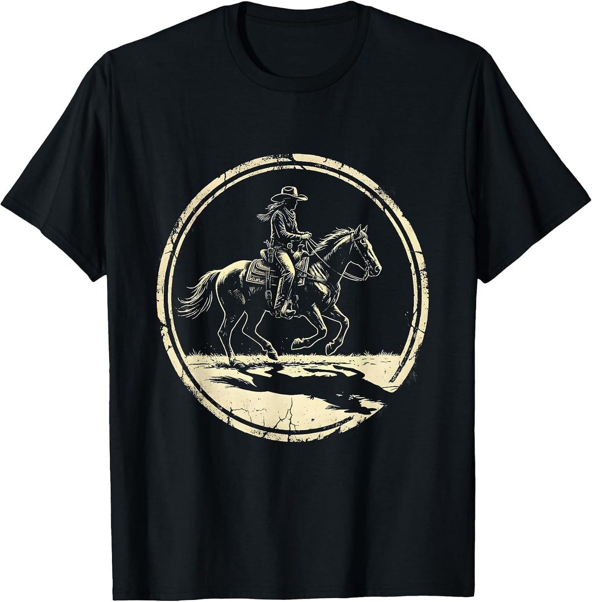 Men's Cowgirl Shadow Rodeo Graphic Design T-Shirt - Black