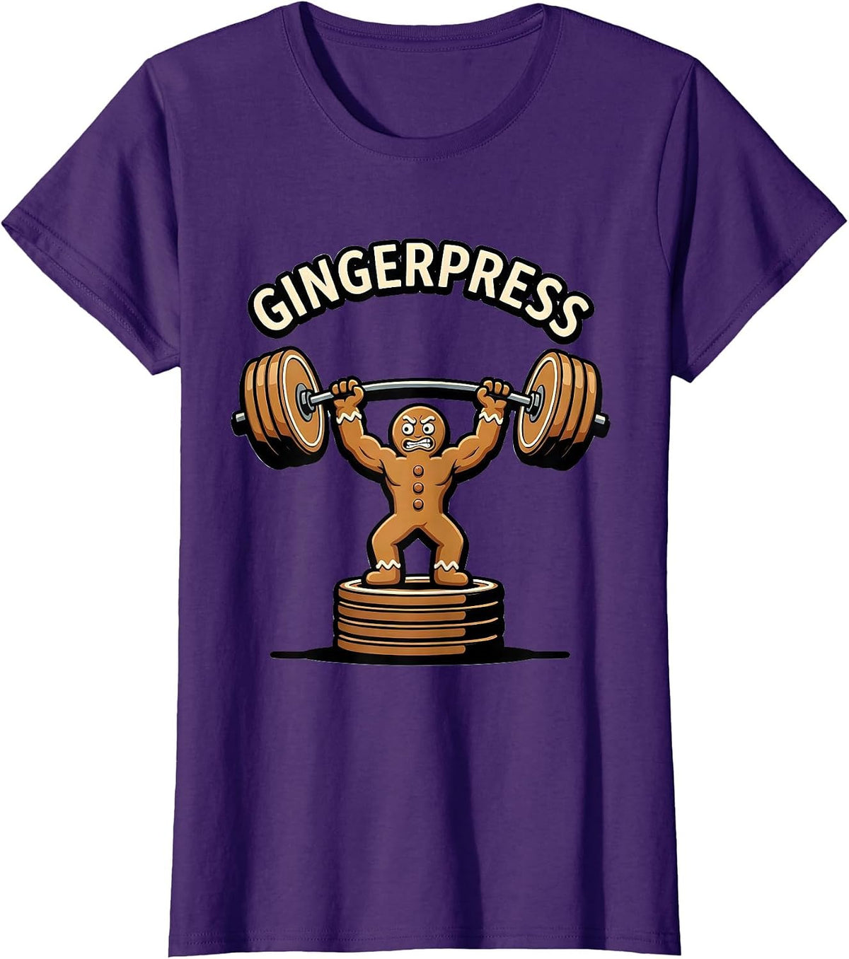 Women's Gingerpress Funny Gingerbread Man Gym Bodybuilding Christmas T-Shirt - Purple