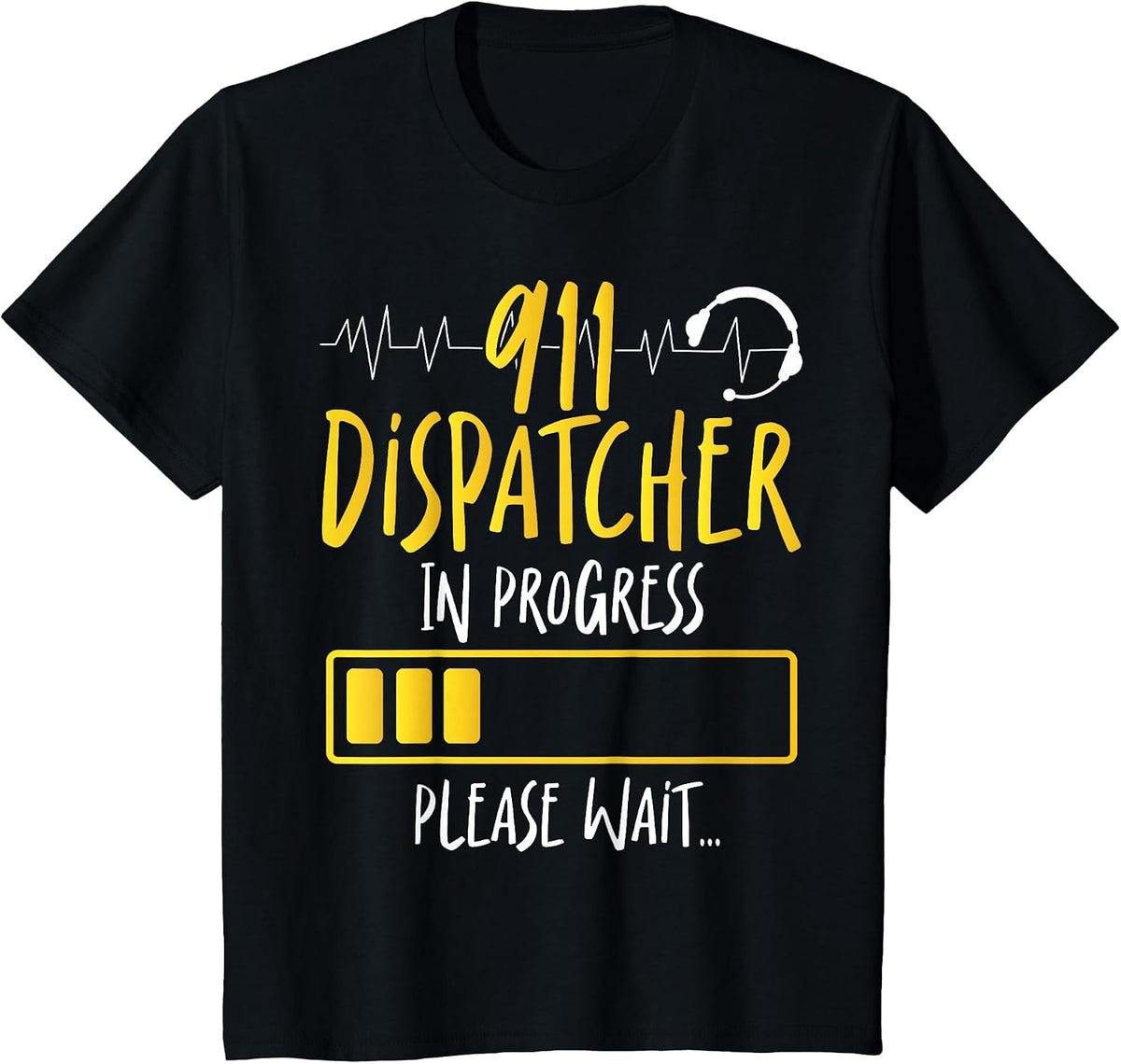 911 Dispatcher Thin Gold Yellow Line 911 Dispatcher in T-Shirt - Black