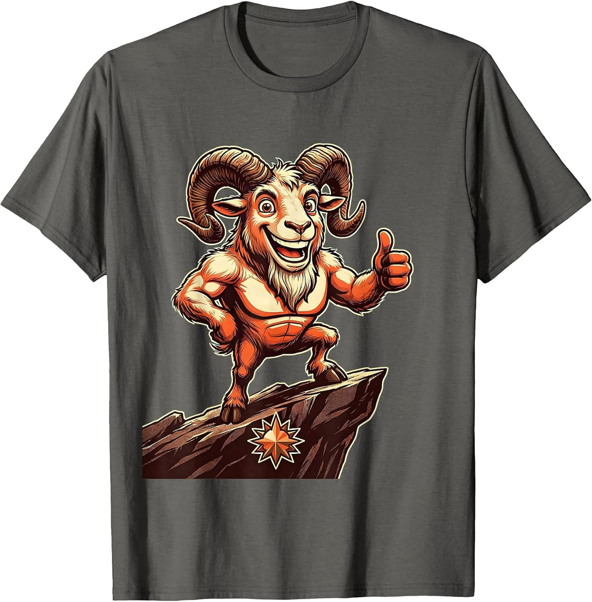 Mountain Goat Rocky Cliff Wildlife Illustration T-Shirt - Asphalt Grey