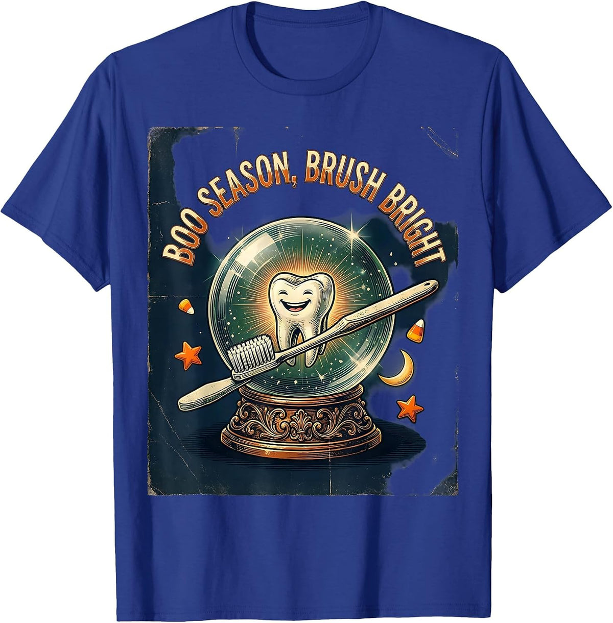 Boo Season Brush Bright Vintage Halloween Dentist Dental T-Shirt - Royal Blue