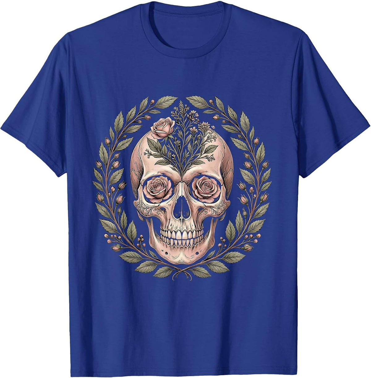 Men's Floral Skull Howdy Western Gothic Design T-Shirt - Royal Blue