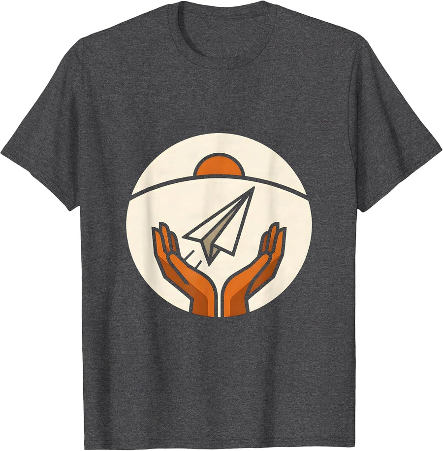 Men's School Counselor Rising Paper Airplane Illustration T-Shirt - Dark Heather Grey