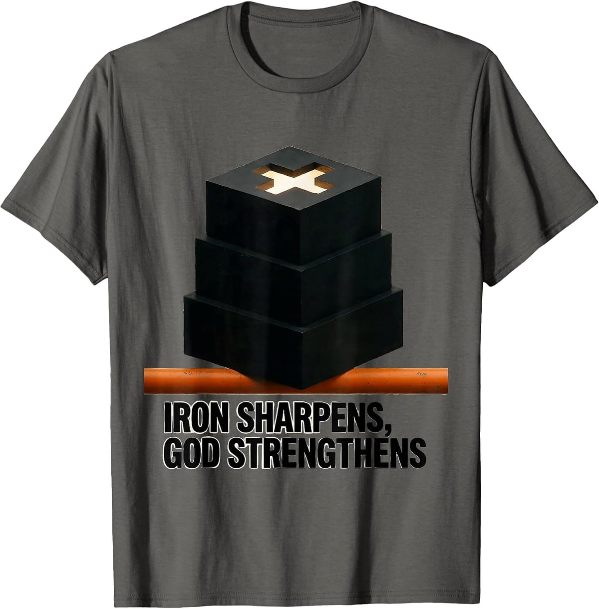 Men's Iron Sharpens God Strengthens Brutalist Christian Gym T-Shirt - Asphalt Grey