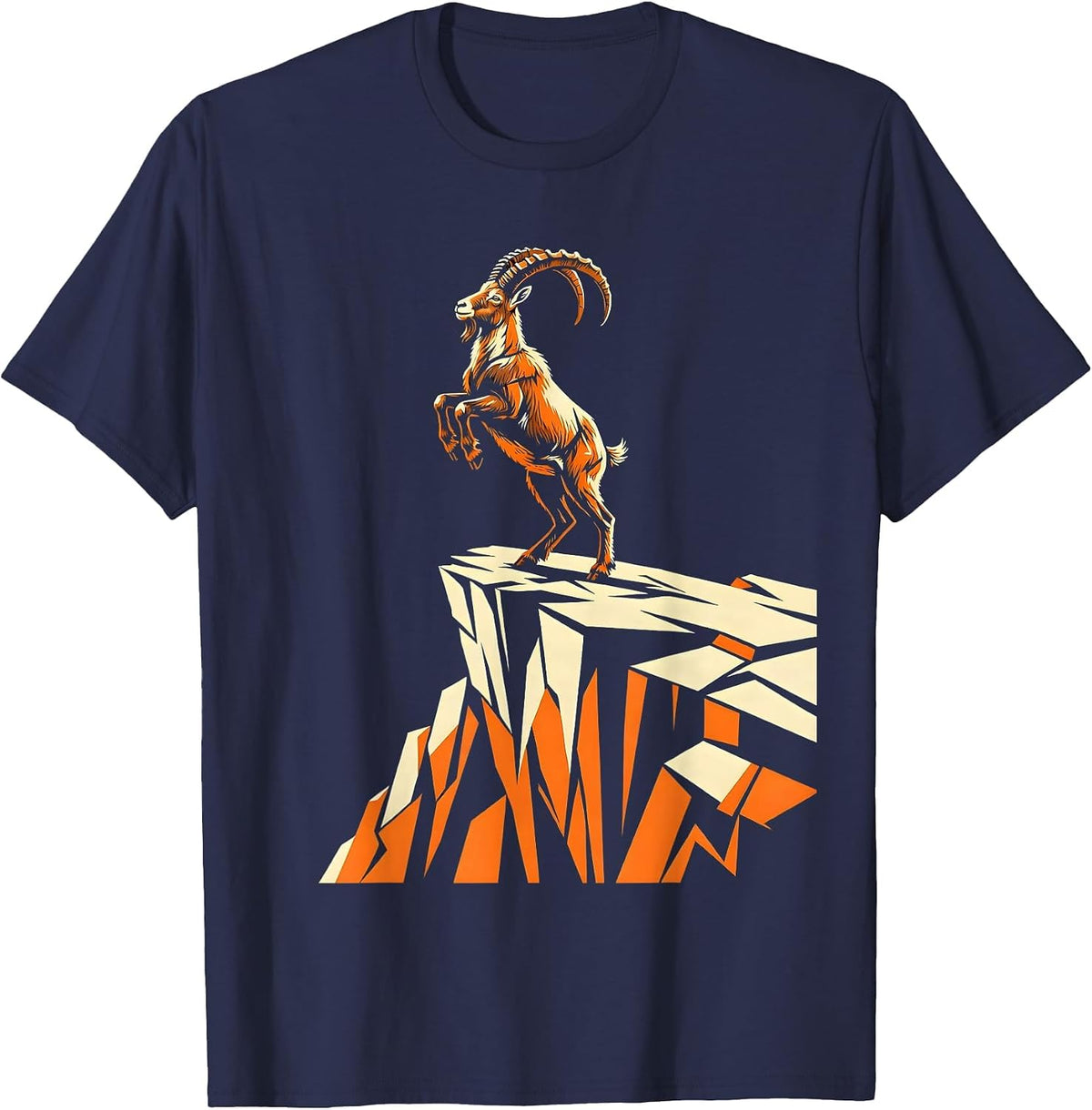 Mountain Goat Sheer Cliff Freedom Graphic T-Shirt - Navy Blue