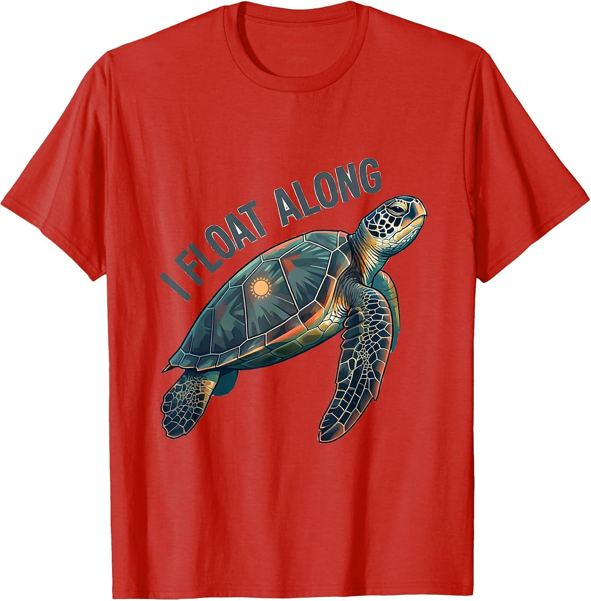 Men's I Float Along Flat Vector Sea Turtle Tropical Vacation T-Shirt - Red
