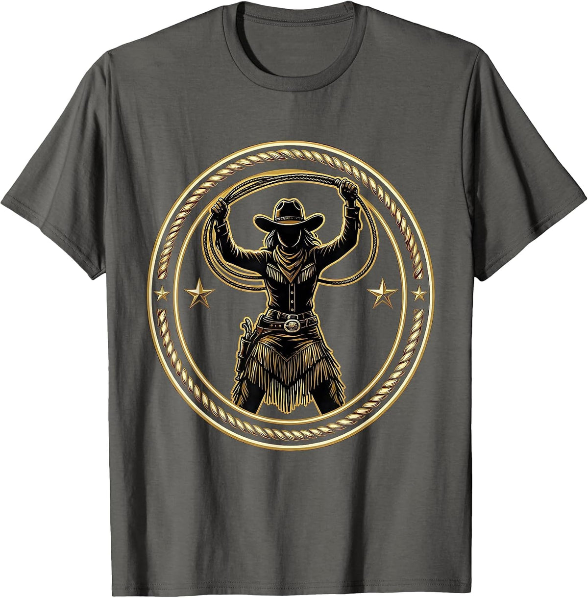 Cowgirl Lasso Twirl Western Rodeo Graphic Design T-Shirt - Asphalt Grey