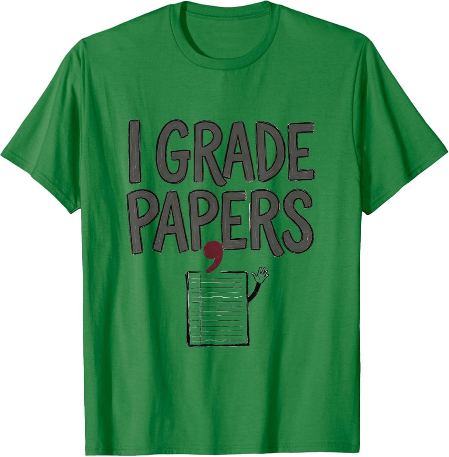 Men's I Grade, Papers Funny Grammar Teacher Punctuation Humor T-Shirt - Kelly Green