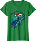 Women's Merry Sea Turtle Whimsical Santa Hat Sea Turtle Lover T-Shirt - Kelly Green