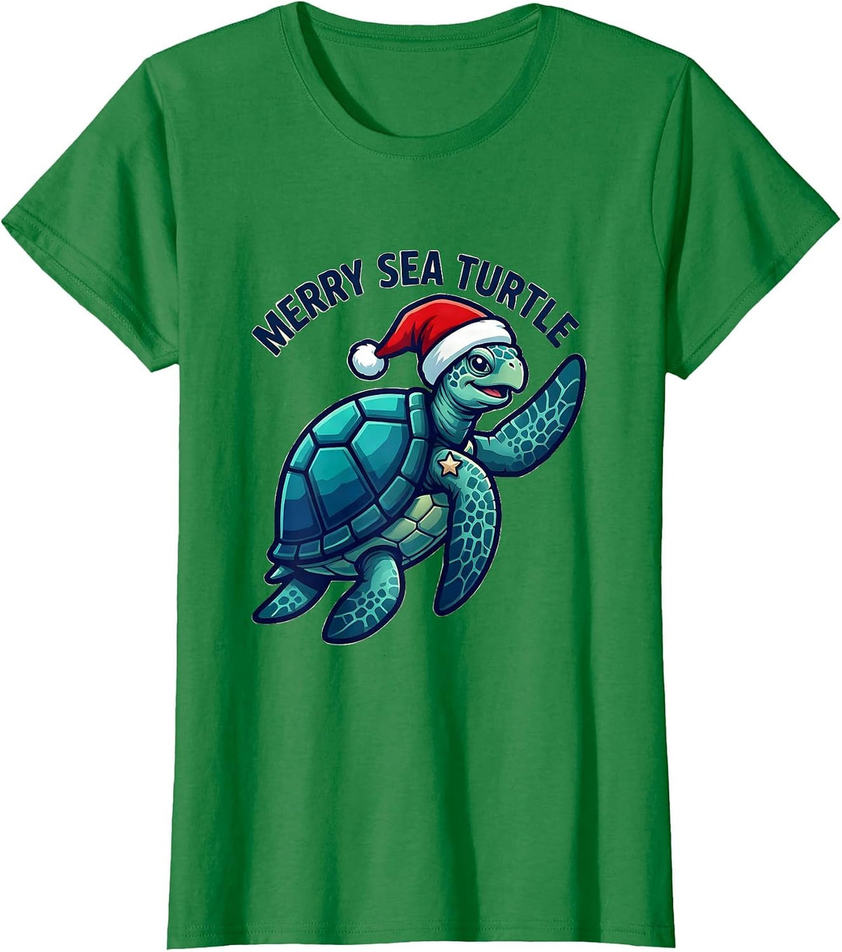 Women's Merry Sea Turtle Whimsical Santa Hat Sea Turtle Lover T-Shirt - Kelly Green