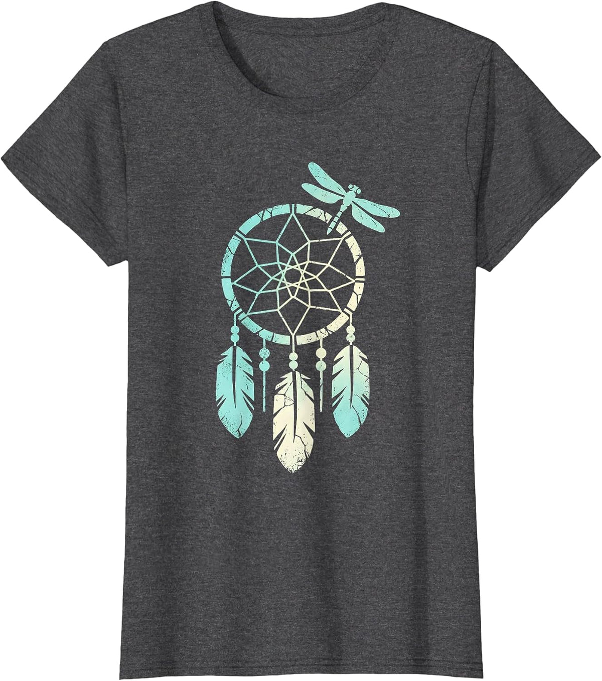 Women's Dream Catcher Turquoise Beads Feathers Western T-Shirt - Dark Heather Grey