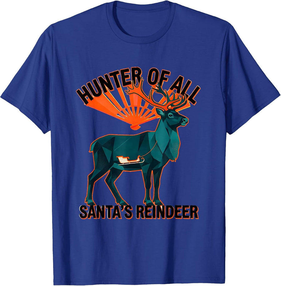 Hunter Of All Santa's Reindeer Funny Retro Christmas Deer T-Shirt - Royal Blue