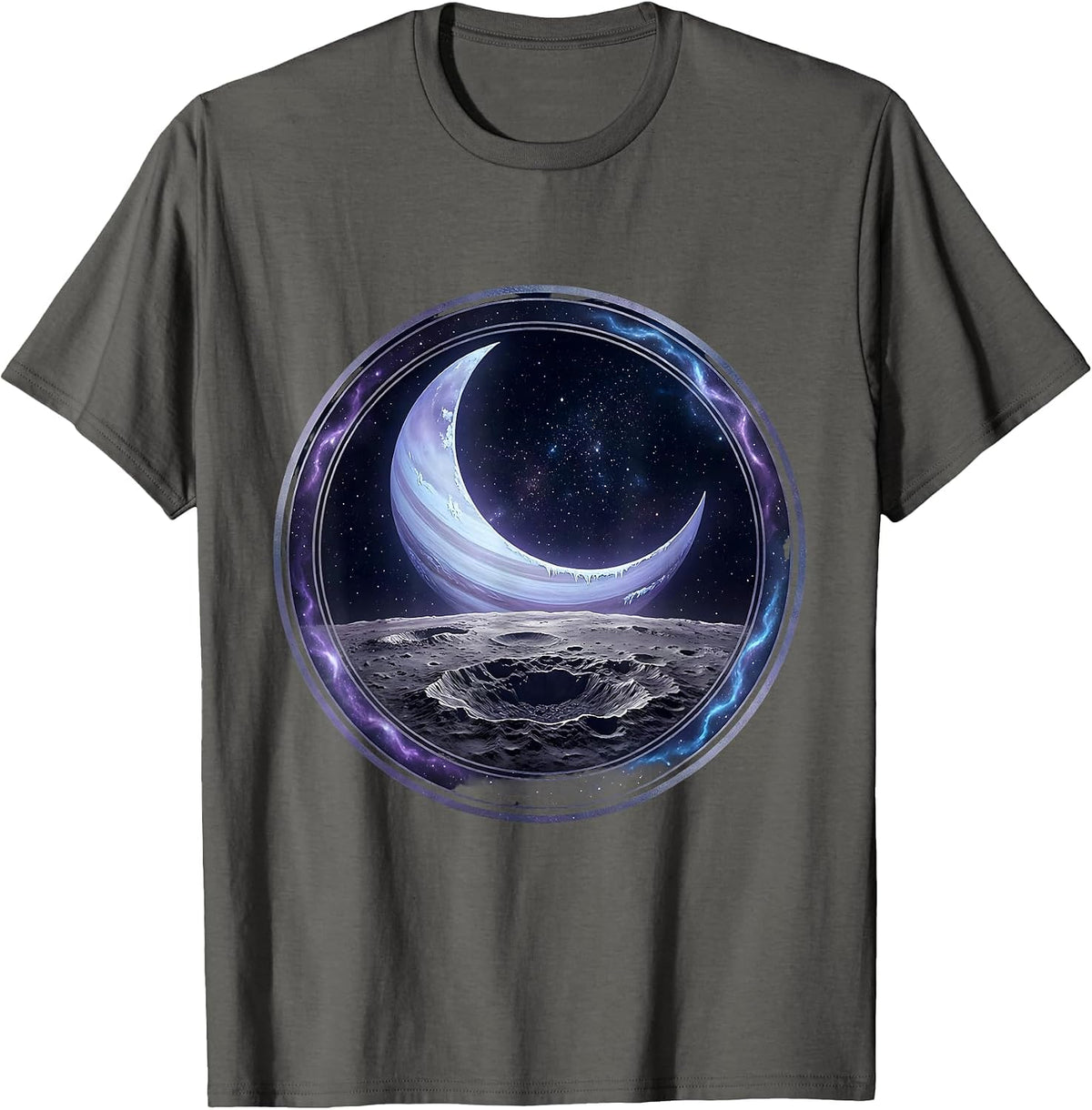 Pluto Rising Over Charon's Surface Space Art T-Shirt - Asphalt Grey