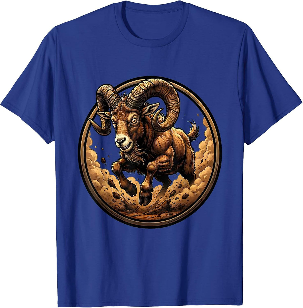 Angry Charging Goat with Dust Trail Graphic T-Shirt - Royal Blue