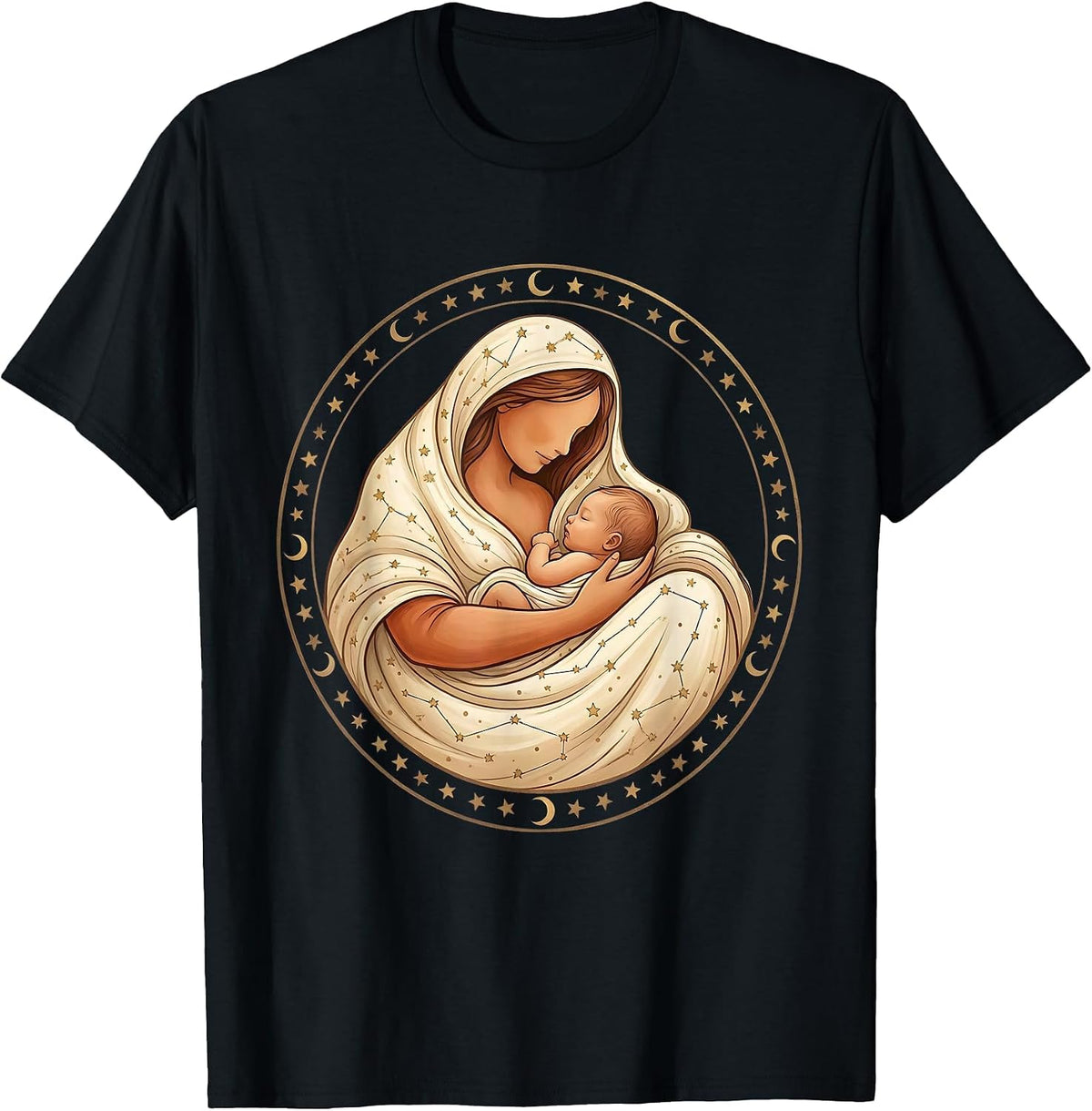 Men's Celestial Nursing Mother Constellation Map Art T-Shirt - Black