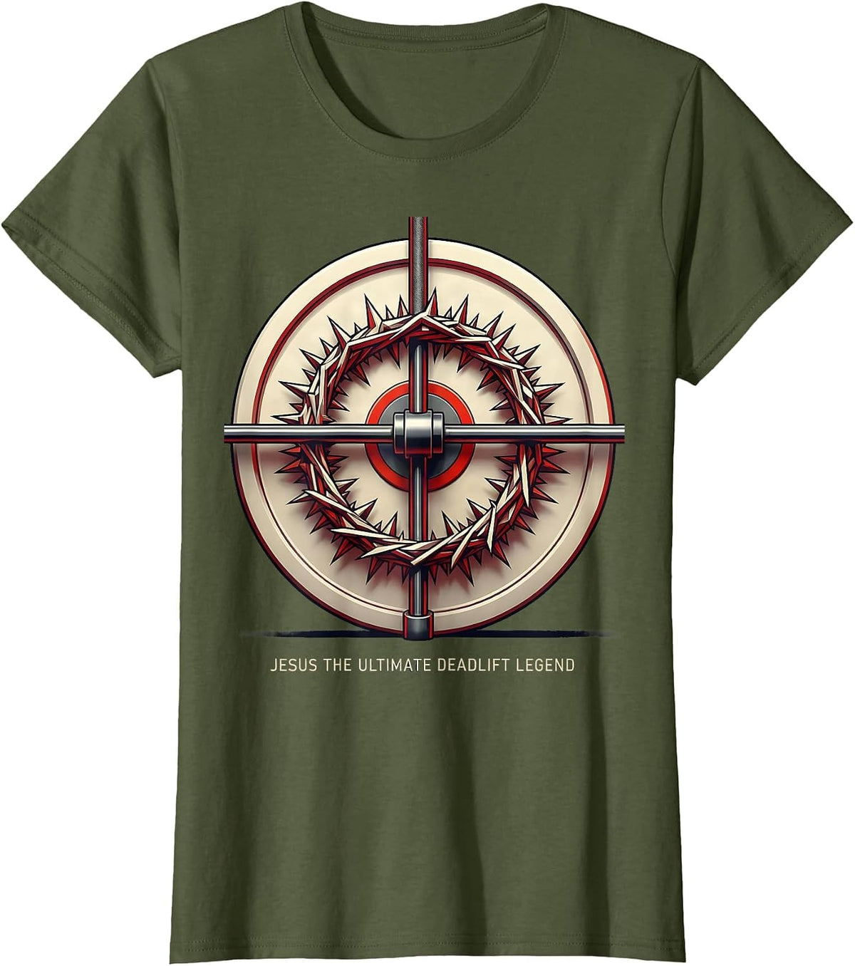 Women's Jesus The Ultimate Deadlift Legend Geometric Christian Gym T-Shirt - Olive Green