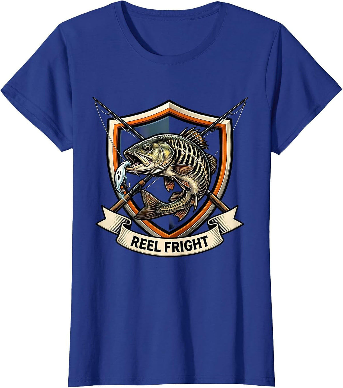 Women's Reel Fright Emblem Halloween Fishing Ghost Trout Men Boys T-Shirt - Royal Blue